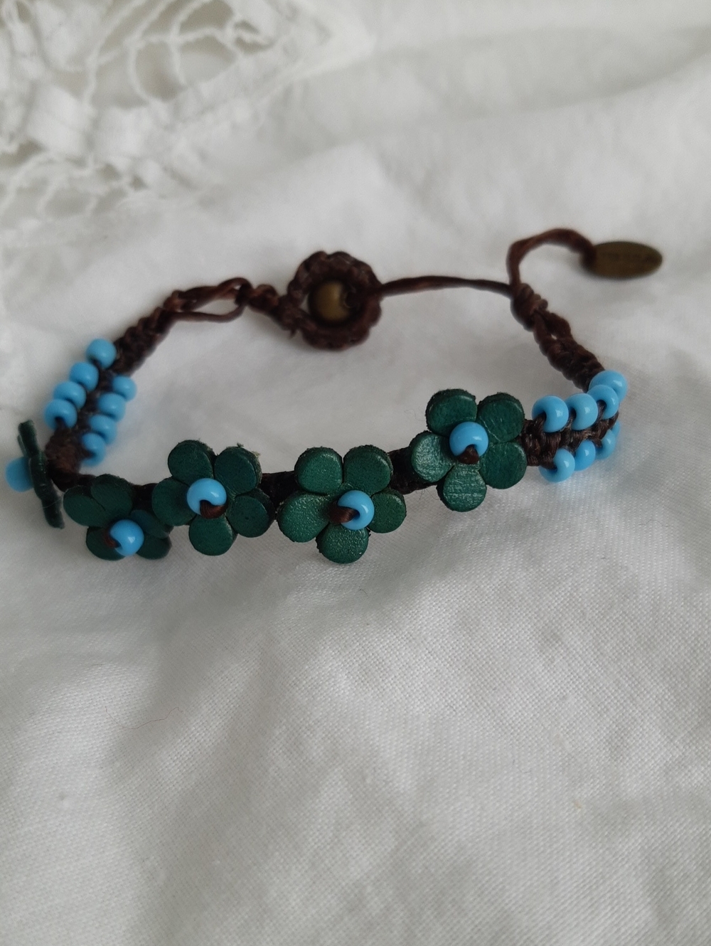 Blue Flower Bead Bracelet with Turquoise Accents - Women Jewelry